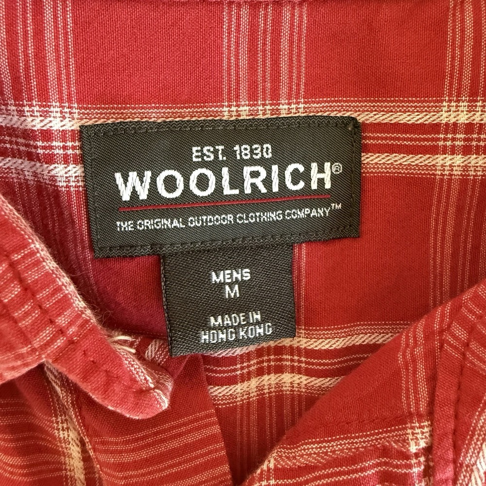 Woolrich Men's Medium Red White Plaid Short Sleeve Button Up Shirt Collar Top - Picture 4 of 7